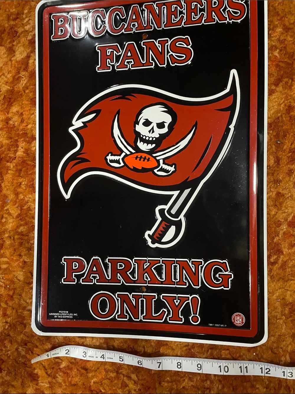 1997 Tampa Bay Buccaneers NFL Metal Parking Sign -in good used condition